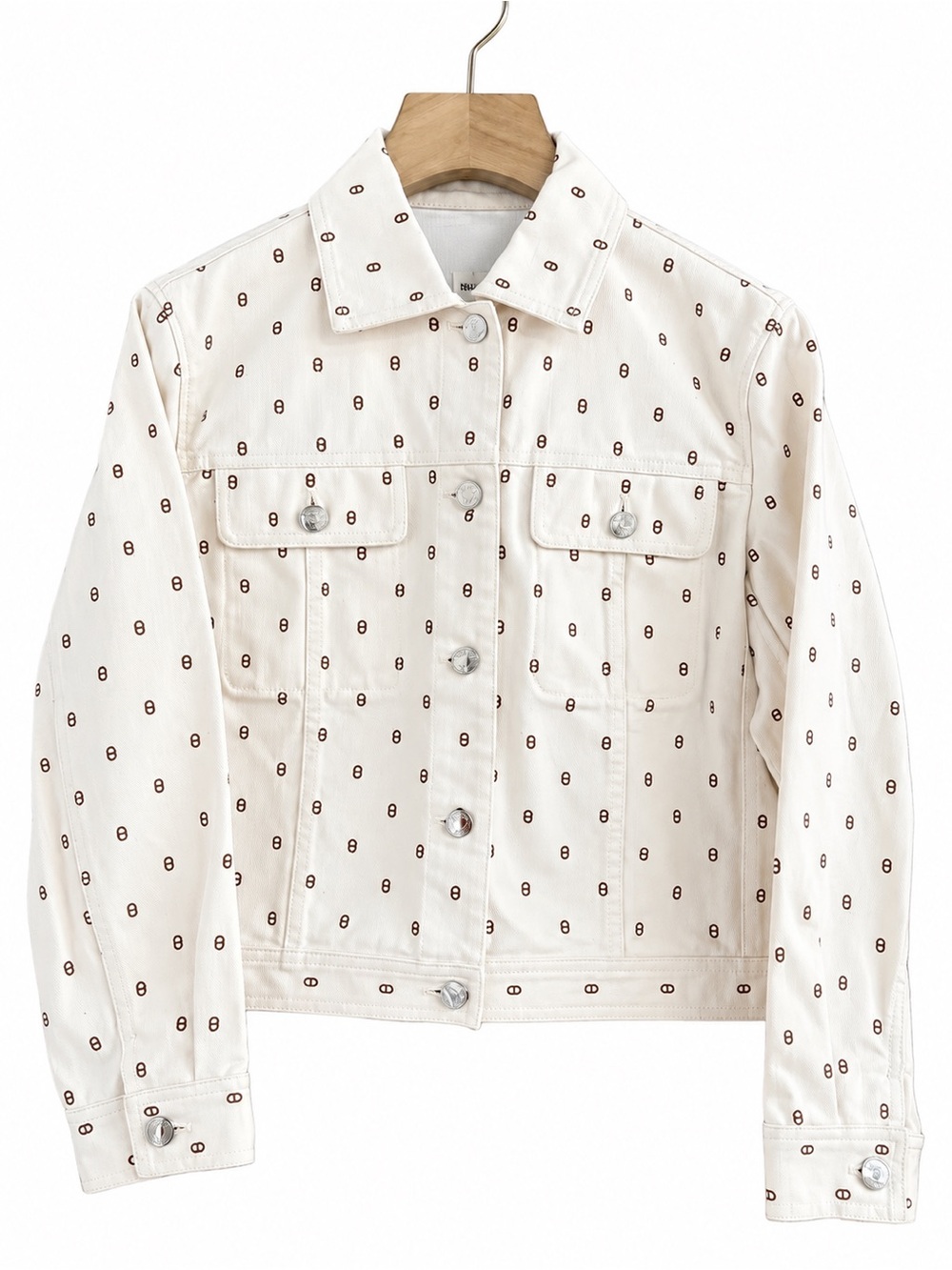 Hermes Cream Jean Jacket with Brown Logo Print